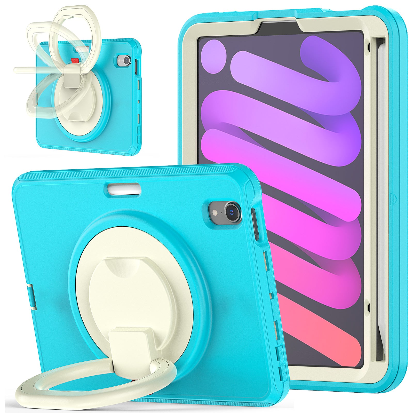 Tablet Case for iPad mini (2021) PC TPU Anti-Drop Protective Cover with Handle Grip Kickstand Tablet Case for iPad mini (2021) PC TPU Anti-Drop Protective Cover with Handle Grip Kickstand